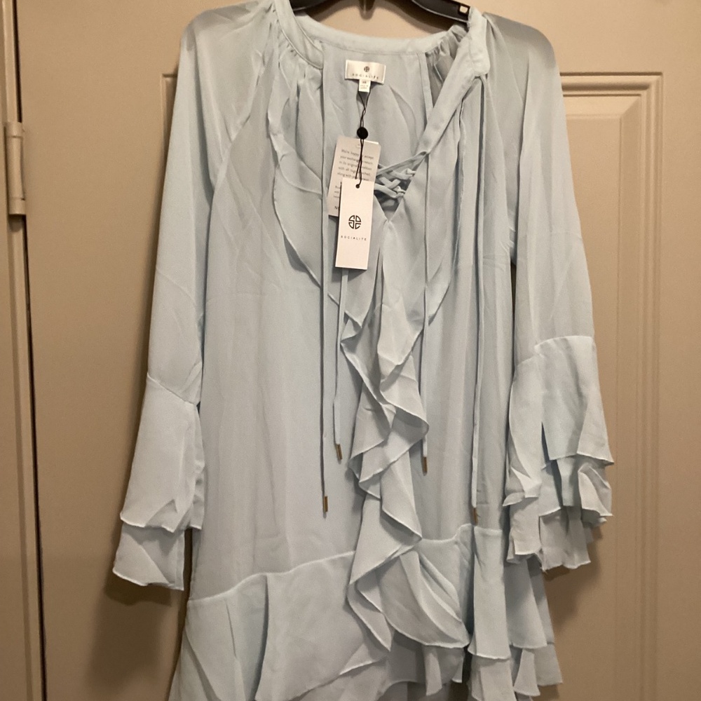 Socialite Bell Sleeve Ruffle Minidress, size XS - Picture 4 of 11
